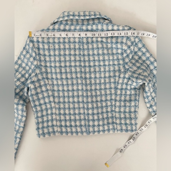 SET JASON WU Boucle Tweed cropped blazer and skort  Blue White Gold Button 8 M - Picture 3 of 16